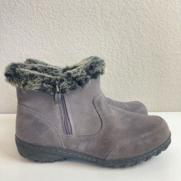 Khombu Gray Suede Ankle Boots Faux Fur Cuff Women’s 8 Winter Booties Double Zip - Picture 1 of 10